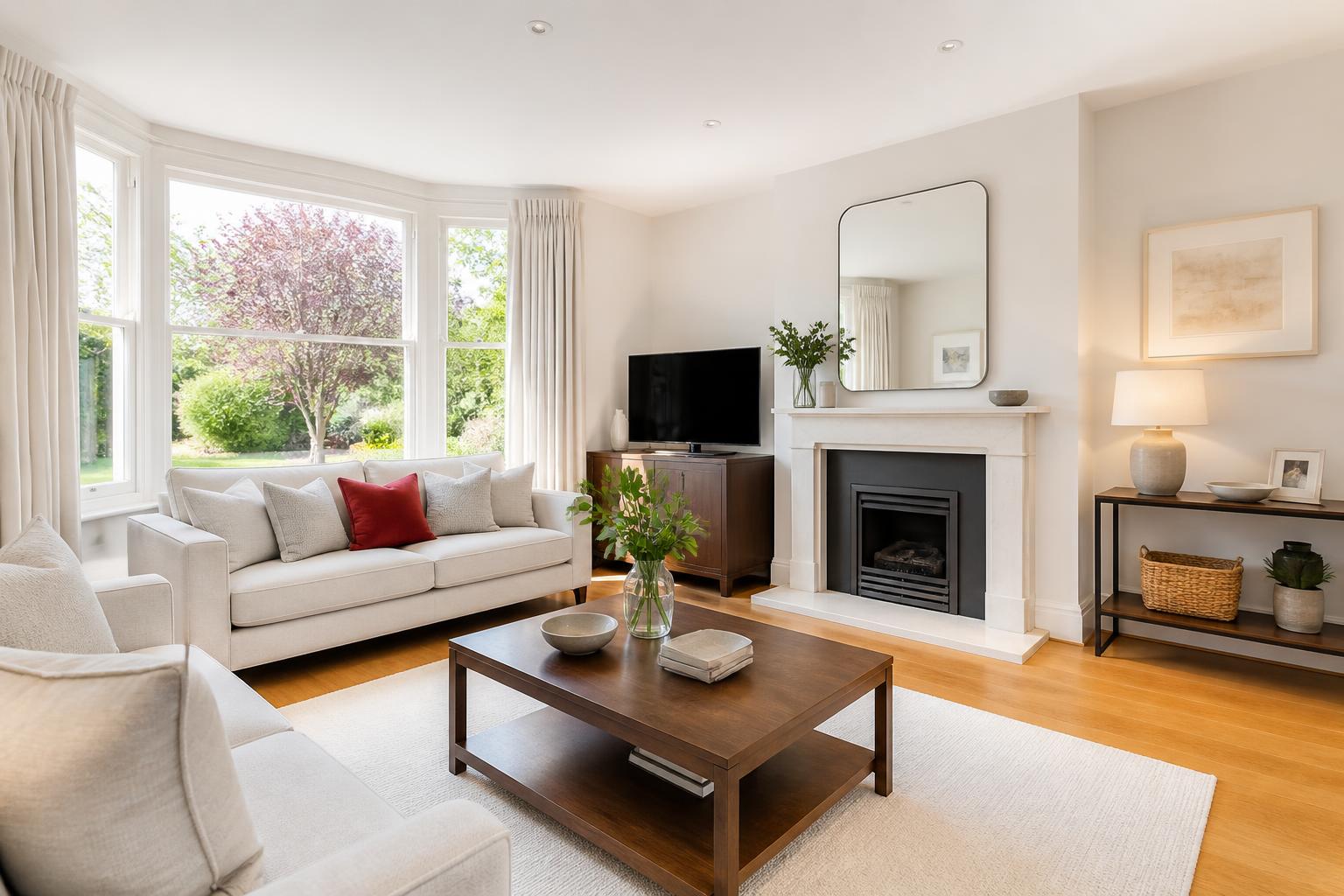 A spotless, freshly cleaned living room in a Surrey home
